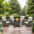 thumbnail image 1 of PARKWELL 5 Piece Patio Furniture Set with 4 Wicker Chairs Swivel Glider and 1 Fire Pit Table,Outdoor All Weather Rattan Conversation Set for Front Porch Deck,Gray/Beige, 1 of 9