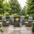 thumbnail image 1 of PARKWELL 5 Piece Patio Furniture Set with 4 Wicker Chairs Swivel Glider and 1 Fire Pit Table,Outdoor All Weather Rattan Conversation Set for Front Porch Deck,Gray/Gray, 1 of 9