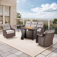 thumbnail image 1 of PARKWELL 5 Pieces Outdoor Patio Furniture Set with Fire Pit Table,Luxury 6" Thick Conversation Set with Swivel Glider Chairs,All-Weather Seating Furniture Set for Backyard Deck, Brown/Beige, 1 of 16
