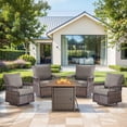 thumbnail image 1 of PARKWELL 5 Pieces Patio Furniture Set with Fire Pit Table, Outdoor All-Weather Wicker Conversation 360 Degree Swivel Gliders Chairs Set, Modern Seating Furniture for Porch Deck, Brown/Gray, 1 of 13