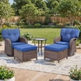 thumbnail image 1 of PARKWELL 5 Pieces Patio Furniture Set, Outdoor Swivel Gliders Rocker, All-Weather Wicker Conversation Set with Rattan Rocking Chair, Ottoman and 5" Thick Cushion for Porch Deck, Brown/Navy, 1 of 10