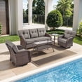 thumbnail image 1 of PARKWELL 5 Pieces Patio Furniture Set with Swivel Chairs, 5-Seat All-Weather Wicker Conversation Set with Rattan Rocking Chair, Coffee Table and 5" Thick Cushion for Porch Deck, Brown/Gray, 1 of 10