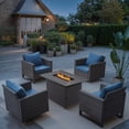 thumbnail image 1 of PARKWELL 5 Pieces Patio Furniture with 41" Fire Pit Table and Deep Seat Lounge Chairs,Swivel Gliders,Brown Wicker and Navy Cushions, 1 of 8