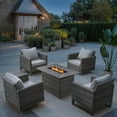thumbnail image 1 of PARKWELL 5 Pieces Patio Furniture with 41" Fire Pit Table and Deep Seat Lounge Chairs,Swivel Gliders,Gray Wicker and Beige Cushions, 1 of 7
