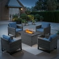 thumbnail image 1 of PARKWELL 5 Pieces Patio Rattan Furniture with 41" Fire Pit Table and Deep Seat Lounge Accent Armchairs,Gray Wicker and Navy Cushions, 1 of 6