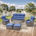 thumbnail image 1 of PARKWELL 6 Piece Outdoor Patio Furniture Set,All-Weather High Back Conversation Set with Luxury 6-Inch Thick Cushions,Swivel Glider Chair,7-Seat Furniture Sets for Garden, Deck, Backyard,Gray/Navy, 1 of 9
