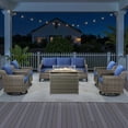 thumbnail image 1 of PARKWELL 6 Piece Outdoor Patio Furniture Set with Fire Pit Table,All-Weather Conversation Set with 4-Inch Thick Cushions,4 Swivel Glider Chair,7-Seat Furniture Sets for Deck, Backyard,Gray/Navy, 1 of 11