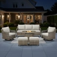 thumbnail image 1 of PARKWELL 6 Piece Outdoor Patio Furniture Set with Fire Pit Table,All-Weather Conversation Set with 4-Inch Thick Cushions,Swivel Glider Chair,7-Seat Furniture Sets for Deck, Backyard,Gray/Beige, 1 of 13
