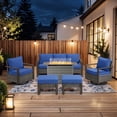 thumbnail image 1 of PARKWELL 6 Piece Outdoor Patio Furniture Set with Fire Pit Table,All-Weather Conversation Set with Swivel Glider Chair,7-Seat Patio Fire Pit Seating Sets for Backyard Gatherings, Gray/Navy, 1 of 14
