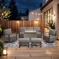 thumbnail image 1 of PARKWELL 6 Piece Outdoor Patio Furniture Set with Fire Pit Table,All-Weather Conversation Set with Swivel Glider Chair,7-Seat Patio Fire Pit Seating Sets for Backyard Gatherings, Gray/Gray, 1 of 14