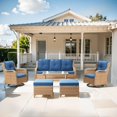 thumbnail image 1 of PARKWELL 6-Piece Outdoor Patio Furniture Set,Rattan Couch Rocking Chairs Set with Ottoman,Coffee Table,All-Weather Wicker Sectional Sofa Set with Cushions for Backyard Garden Pool,Navy, 1 of 10