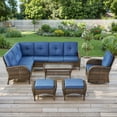 thumbnail image 1 of PARKWELL 6-Piece Outdoor Sectional Furniture Set,Patio Wicker L Shaped Couch High Back Conversation Set with a Swivel Glider for Garden Yard,Brown Wicker Navy Cushion, 1 of 11