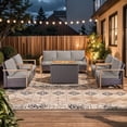 thumbnail image 1 of PARKWELL 6-Piece Patio Fire Pit Sets,All-Weather Conversation Set with Wicker Lounge Chair, Swivel Glider,7-Seat Outdoor Patio Seating Furniture Set for Backyard Gatherings, Brown/Gray, 1 of 17