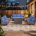 thumbnail image 1 of PARKWELL 6-Piece Patio Fire Pit Sets,All-Weather Conversation Set with Wicker Lounge Chair, Swivel Glider,7-Seat Outdoor Patio Seating Furniture Set for Backyard Gatherings, Brown/Navy, 1 of 17