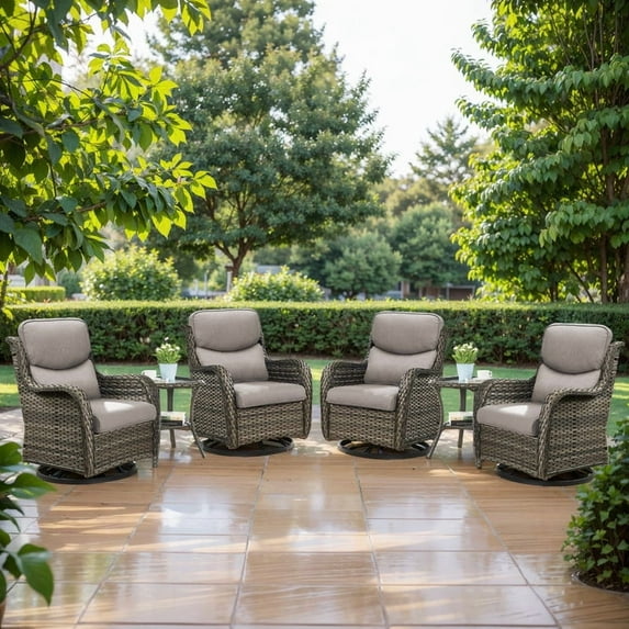 PARKWELL 6-Piece Patio Wicker Chairs Swivel Rocker Set,Outdoor High Back Swivel Glider Rocking Lounge Chairs with Side Table for Patio Deck Garden,Gray/Gray