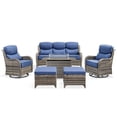 thumbnail image 1 of PARKWELL 6 Pieces Outdoor Patio High Back Furniture Set with Fire Pit Table, Luxury 6" Thick Conversation Set with Swivel Glider Chairs,Wicker Seating Set for Deck, Backyard,Gray/Navy, 1 of 13