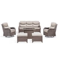 thumbnail image 1 of PARKWELL 6 Pieces Outdoor Patio High Back Furniture Set with Fire Pit Table, Luxury 6" Thick Conversation Set with Swivel Glider Chairs,Wicker Seating Set for Deck, Backyard,Brown/Beige, 1 of 13