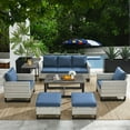 thumbnail image 1 of PARKWELL 6 Pieces Outdoor Sectional Sofa Furniture Sets - Wicker Rattan Conversation Dining Furniture Set with Cushions - Navy, 1 of 11