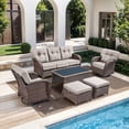 thumbnail image 1 of PARKWELL 6 Pieces Patio Furniture Set with Swivel Chairs, Outdoor All-Weather Wicker Conversation Sofa Set with Coffee Table,Ottoman and 5" Thick Cushion for Porch Deck, Brown/Beige, 1 of 11