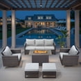 thumbnail image 1 of PARKWELL 6 Pieces Wicker Patio Furniture Set 7-Seat Outdoor Conversation Set with 41" Fire Pit Table,Brown Wicker and Beige Cushions, 1 of 6