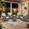 thumbnail image 1 of PARKWELL 7 Piece Outdoor Conversation Set with High-Back Swivel Glider Chairs Set of 4 and 30-Inch 2-in-1 Propane Fire Pit Table, 50,000 BTU Patio Furniture for Garden, Deck, Backyard, Brown/Beige, 1 of 10