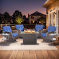 thumbnail image 1 of PARKWELL 7 Piece Outdoor Conversation Set with High-Back Swivel Glider Chairs Set of 4 and 41-Inch 2-in-1 Propane Fire Pit Table, 50,000 BTU Patio Furniture for Garden, Deck, Backyard, Brown/Navy, 1 of 10
