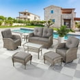 thumbnail image 1 of PARKWELL 7-Piece Outdoor Patio Conversation Set,Wicker 6-Seat High Back Furniture with Glider Loveseat, Swivel Gliders, Ottomans and Coffee Table,Gray Wicker Gray Cushions, 1 of 13