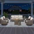 thumbnail image 1 of PARKWELL 7 Piece Outdoor Patio Furniture Set with Fire Pit Table,All-Weather Conversation Set with 4-Inch Thick Cushions,4 Swivel Glider Chair,7-Seat Furniture Sets for Deck, Backyard,Gray/Beige, 1 of 13