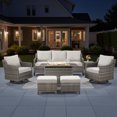 thumbnail image 1 of PARKWELL 7 Piece Outdoor Patio Furniture Set with Fire Pit Table,All-Weather Conversation Set with 4-Inch Thick Cushions,Swivel Glider Chair,7-Seat Furniture Sets for Deck, Backyard,Gray/Beige, 1 of 13