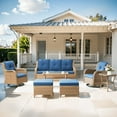 thumbnail image 1 of PARKWELL 7-Piece Outdoor Patio Furniture Set,Rattan Couch Rocking Chairs Set with Side Table,Ottoman,Coffee Table,Wicker Sectional Sofa Set with Cushions for Backyard Garden Pool,Navy, 1 of 10