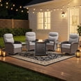 thumbnail image 1 of PARKWELL 7-Piece Outdoor Patio Furniture Set with Fire Pit Table, High Back Wicker Sectional Swivel Rocker Chairs Sets for Porch - Beige, 1 of 10