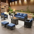 thumbnail image 1 of PARKWELL 7 Piece Outdoor Patio Furniture Set with Fire Pit Table,Rattan Sofa Single Chairs Conversation Seating Group with Cushions Navy, 1 of 9