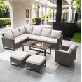 thumbnail image 1 of PARKWELL 7 Pieces Outdoor Furniture Seating Group,Wicker Cushioned Sectional Conversation Sofa Set Swivel Glider Ottoman,Beige, 1 of 13