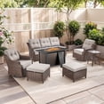 thumbnail image 1 of PARKWELL 7 Pieces Outdoor Patio Furniture Set with Fire Pit Table,Luxury 6" Thick Conversation Set with Swivel Glider Chairs,All-Weather Seating Furniture Set for Backyard Deck, Brown/Beige, 1 of 16