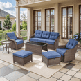 thumbnail image 1 of PARKWELL 7 Pieces Outdoor Patio Furniture Set,Luxury 6" Thick Conversation Set with Swivel Glider Chairs,All-Weather Seating Furniture Set for Backyard Deck, Brown/Navy, 1 of 17
