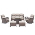 thumbnail image 1 of PARKWELL 7 Pieces Outdoor Patio High Back Furniture Set with Fire Pit Table, Luxury 6" Thick Conversation Set with Swivel Glider Chairs,Wicker Seating Set for Deck, Backyard,Brown/Beige, 1 of 13