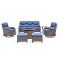 thumbnail image 1 of PARKWELL 7 Pieces Outdoor Patio High Back Furniture Set with Fire Pit Table, Luxury 6" Thick Conversation Set with Swivel Glider Chairs,Wicker Seating Set for Deck, Backyard,Brown/Navy, 1 of 13