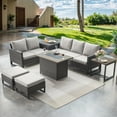 thumbnail image 1 of PARKWELL 7 Pieces Patio Furniture Sets, Outdoor Sectional Sofa with 41" Fire Pit Table and Storage Box for Patio Garden Poolside Deck,Brown Wicker and Beige Cushions, 1 of 15