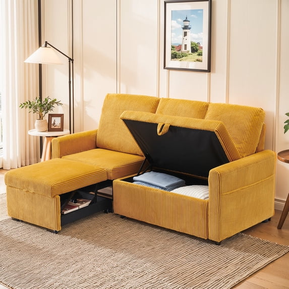 PARKWELL 71" L Shape Sectional Sofa Bed with Storage Chaise,Modern Deep ...