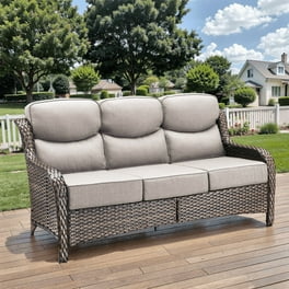 Anton Outdoor 3-Seater Wicker Sofa with Coffee Table, Brown, Tan