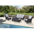 thumbnail image 1 of PARKWELL 7Pcs Outdoor Wicker Rattan Conversation Patio Furniture Set, including Three-seater Sofa, Chairs, Coffee Table, Ottomans and Side Table with Cushion, Beige, 1 of 9