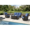 thumbnail image 1 of PARKWELL 7Pcs Outdoor Wicker Rattan Conversation Patio Furniture Set, including Three-seater Sofa, Rocking Chairs, Coffee Table, Ottomans and Side Table with Cushion, Blue, 1 of 9