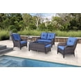 thumbnail image 1 of PARKWELL 7Pcs Outdoor Wicker Rattan Conversation Patio Furniture Set, including Two-seater Sofa, Chairs, Coffee Table, Ottomans and Side Table with Cushion, Blue, 1 of 9