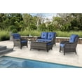 thumbnail image 1 of PARKWELL 7Pcs Outdoor Wicker Rattan Conversation Patio Furniture Set, including Two-seater Sofa, Chairs, Coffee Table, Ottomans and Side Table with Cushion, Blue, 1 of 9