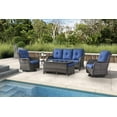 thumbnail image 1 of PARKWELL 7Pcs Outdoor Wicker Rattan Conversation Patio Furniture Set, including Two-seater Sofa, Rocking Chairs, Coffee Table, Ottomans and Side Table with Cushion, Blue, 1 of 9