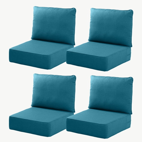 PARKWELL 8-Piece Outdoor Deep Seat Cushion Set, 22 x 24, Water Repellent, Fade Resistant, 6-Inch Thicken Deep Seat Bottom and Back Cushion for Chair, Sofa, and Couch, Peacock Blue
