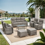 PARKWELL 8 Piece Outdoor Patio Furniture Set,All-Weather High Back Conversation Set with Luxury 6-Inch Thick Cushions,Swivel Glider Chair,9-Seat Furniture Sets for Garden, Deck, Backyard,Gray/Gray