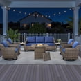 thumbnail image 1 of PARKWELL 8 Piece Outdoor Patio Furniture Set with Fire Pit Table,All-Weather Conversation Set with 4-Inch Thick Cushions,4 Swivel Glider Chair,7-Seat Furniture Sets for Deck, Backyard,Gray/Navy, 1 of 13