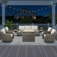 thumbnail image 1 of PARKWELL 8 Piece Outdoor Patio Furniture Set with Fire Pit Table,All-Weather Conversation Set with 4-Inch Thick Cushions,4 Swivel Glider Chair,7-Seat Furniture Sets for Deck, Backyard,Gray/Beige, 1 of 12
