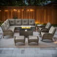 thumbnail image 1 of PARKWELL 8-Piece Outdoor Sectional Furniture Set with Fire Pit Table,Patio Wicker L Shaped Couch High Back Conversation Set with Rocking Chair for Garden Yard,Brown Wicker Gray Cushion, 1 of 13